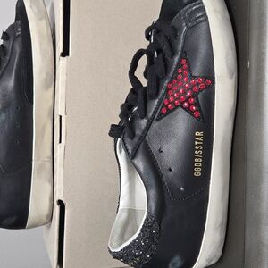 Golden Goose Black Sneakers with Red Star and Glitter Heel